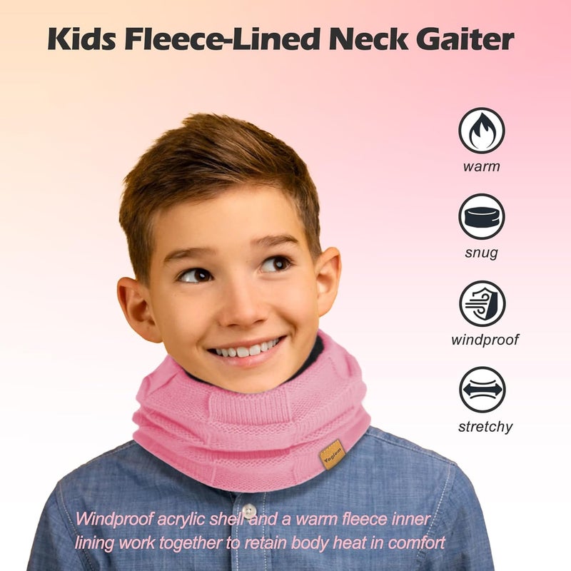 Vogium Kids Double-layer Knit Neck Warmer Gaiter | Thermal Fleece Face Cover for 6-14 Year Olds Boys Girls | Ski, Play - Image 2